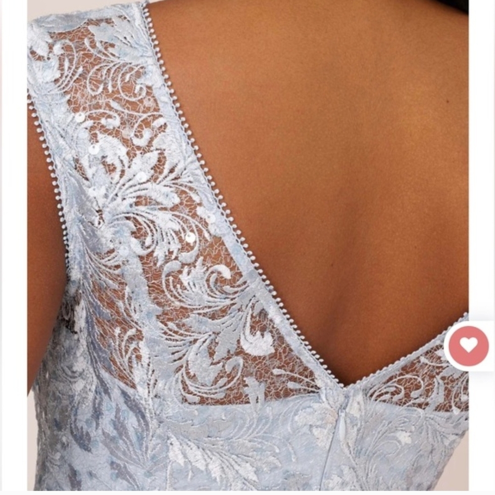 NWT Adrianna Papell Embroidered Lace Midi Cocktail Dress Skyway Blue - 6 - Picture 4 of 13